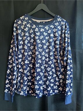 Kate Spade Pajama Top Bow Print Navy Blue Pink Sleepwear Size Small